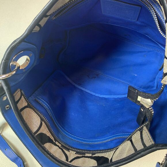 Coach Jacquard Black Blue Hamptons Weekend Satchel Purse C1282-10055 shoulder - Picture 11 of 11